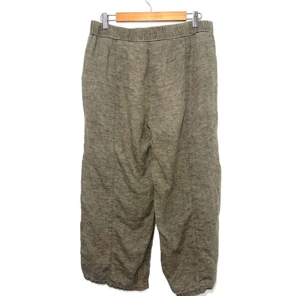 Eileen Fisher 100% Organic Linen Pull On Wide Leg Pant - Brown M - Picture 2 of 6